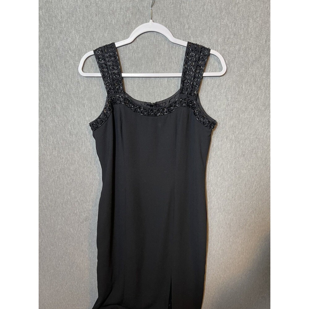 Marianna Black Beaded Cocktail Dress Women's Size 10 Sleeveless Sheath Midi